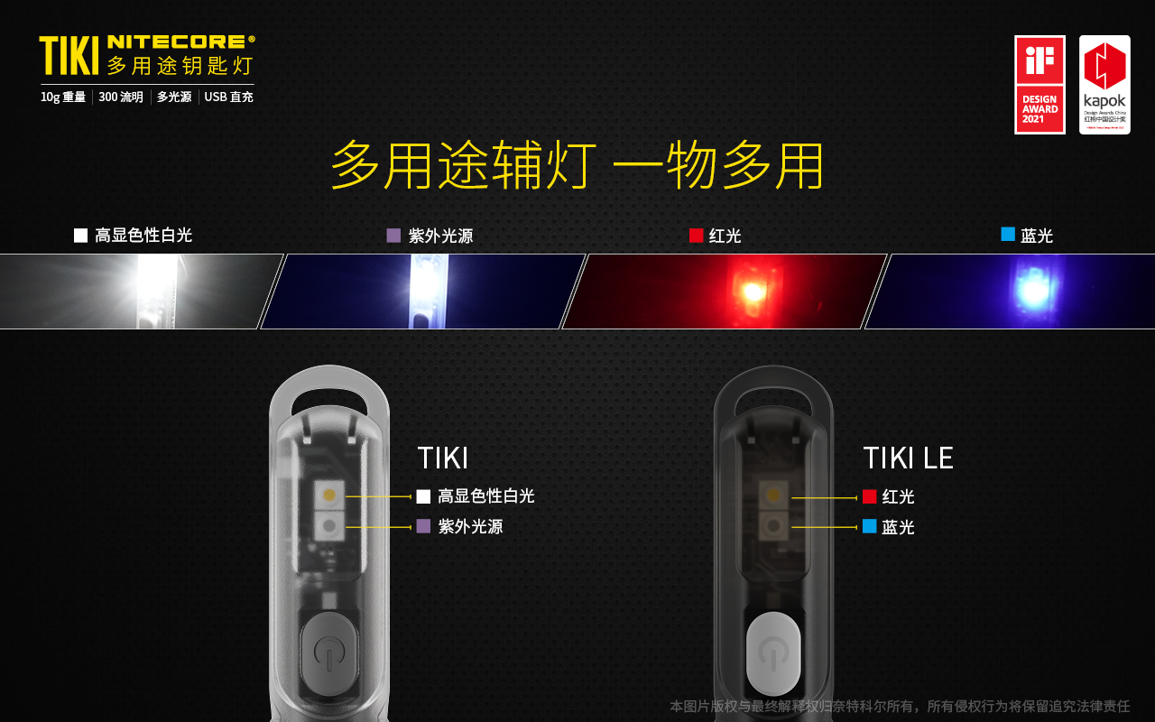 限時特賣  Nitecore TIKI LE 300流明 鑰匙燈 USB充電 UV燈/紅藍閃爍 鎖定/開啟使用