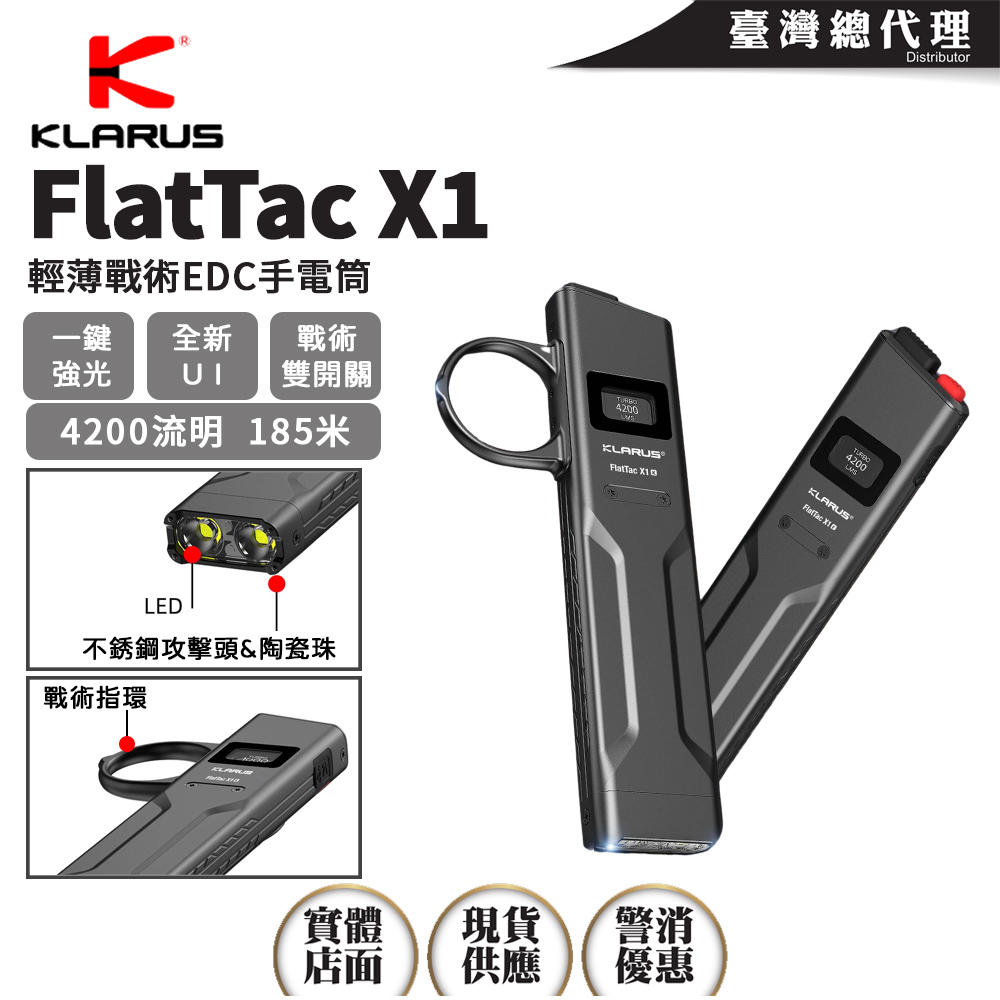 【新品預購】KLARUS FlatTac X1 4200流明 輕薄戰術EDC手電筒 精準戰術雙開關 強光壓制 OLED顯示