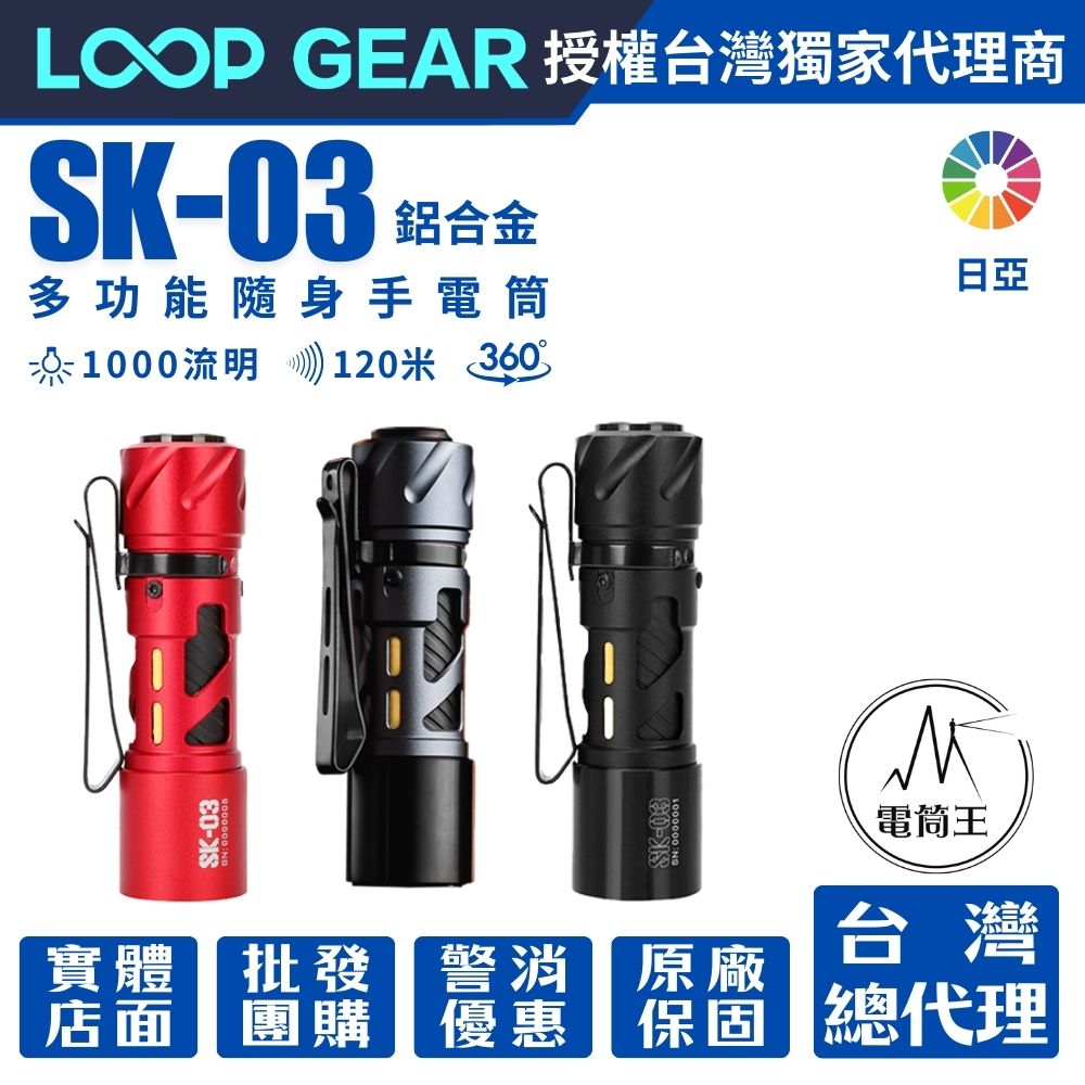 LOOP GEAR SK03 AI (日亞 黃光) 650 流明 120米 多功能隨身手電筒 360°光線 煩躁工具 旋轉把玩