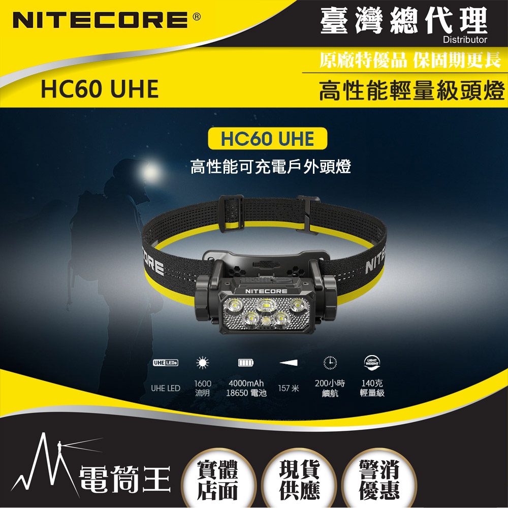 NITECORE HC60 UHE 1600流明 157米 高性能輕量級頭燈 紅白雙光源 可拆支架 附收納包