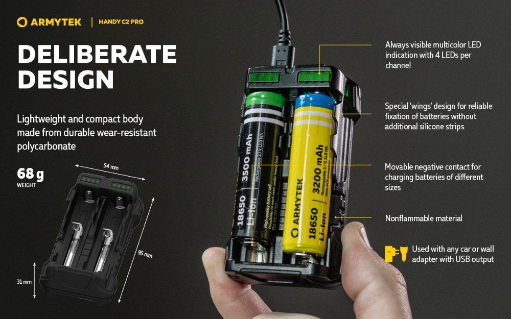 ARMYTEK HANDY C2 PRO 雙槽鋰電池充電器 行動電源 5V/2A