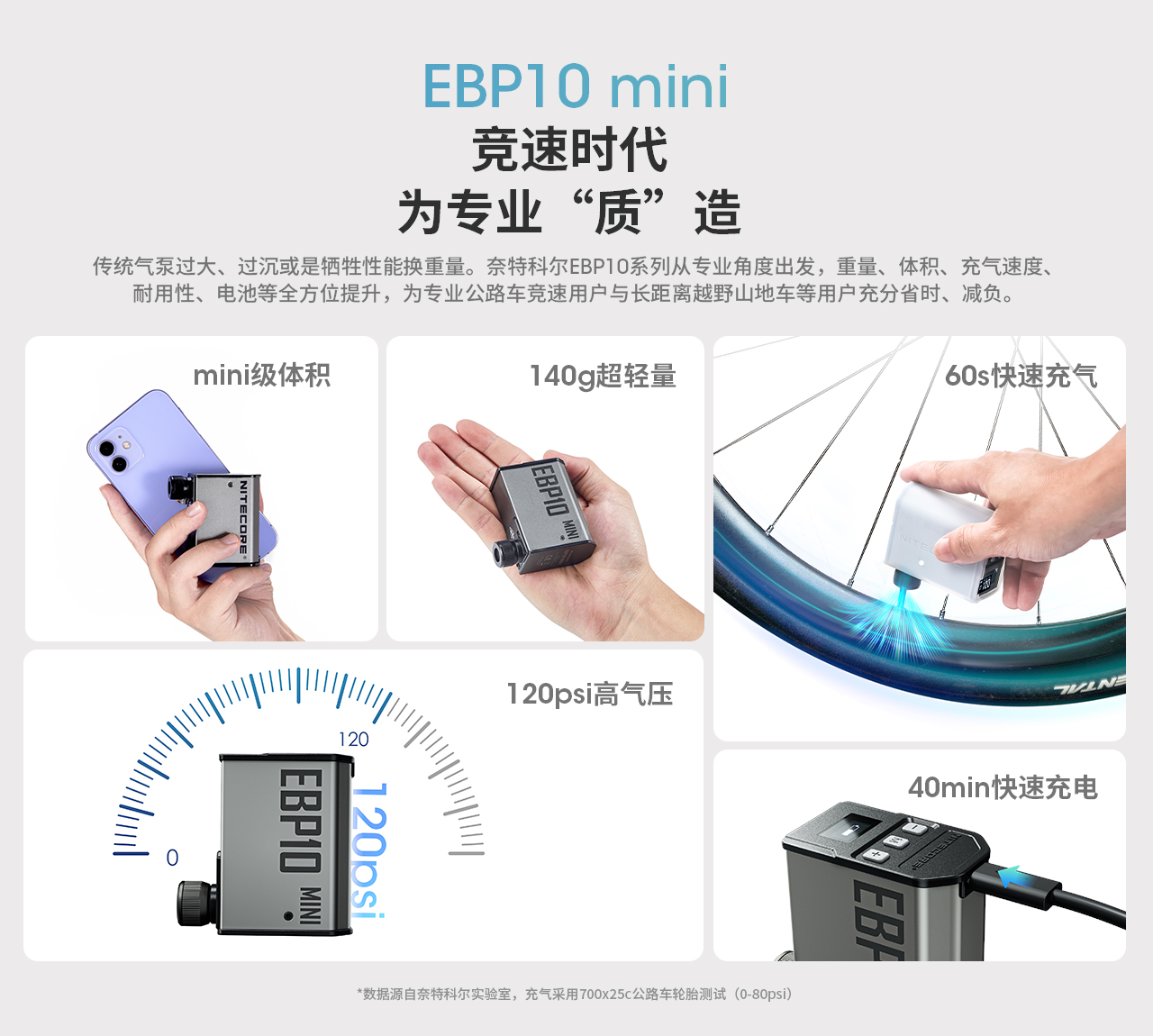 【新品現貨】NITECORE EBP10 mini 便攜式電動氣泵 籃球 自行車 機車 輪胎充氣 胎壓檢測 附美式/法式吹嘴