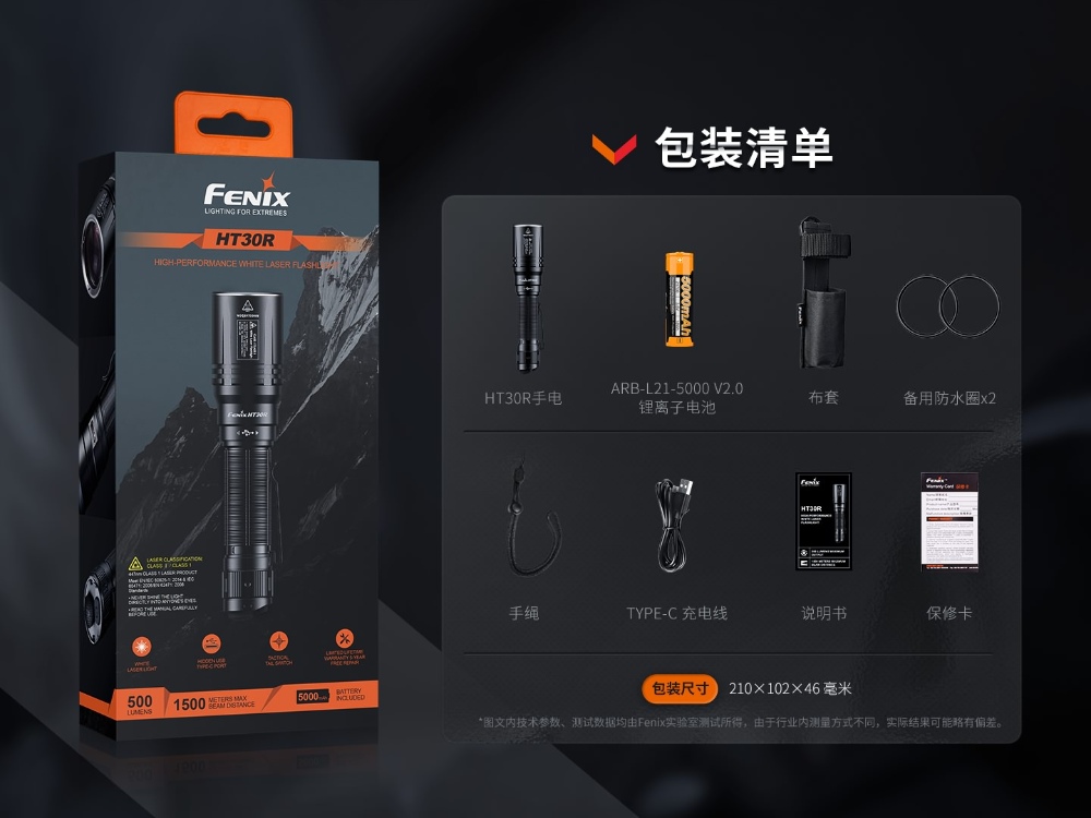 FENIX HT30R 500流明 1500米 強勁遠射白光束戰術手電筒 雙尾按 TYPE-C充電