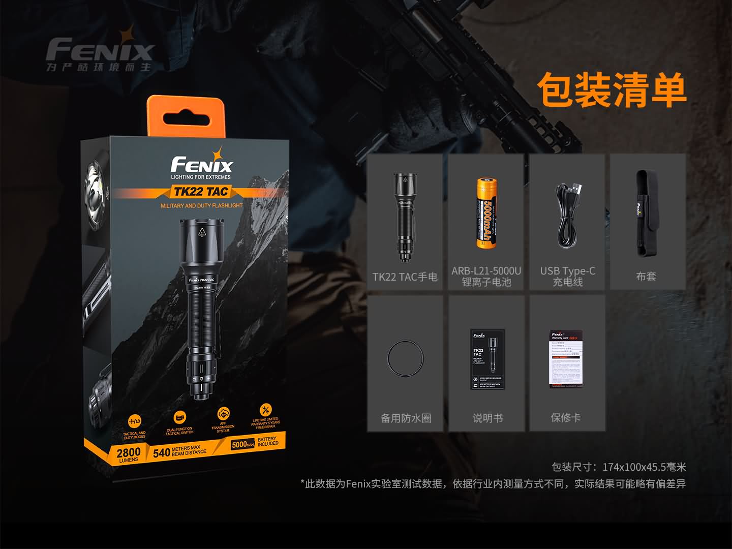 FENIX TK22 TAC 2800流明 540米 警用勤務手電筒 戰術開關 尾部撥盤開關 一鍵爆閃 21700