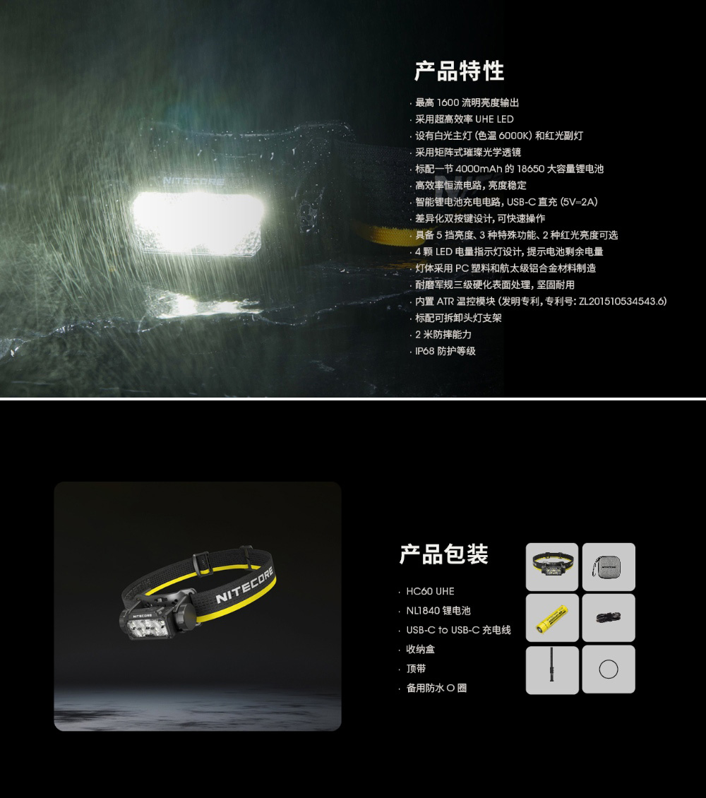 NITECORE HC60 UHE 1600流明 157米 高性能輕量級頭燈 紅白雙光源 可拆支架 附收納包