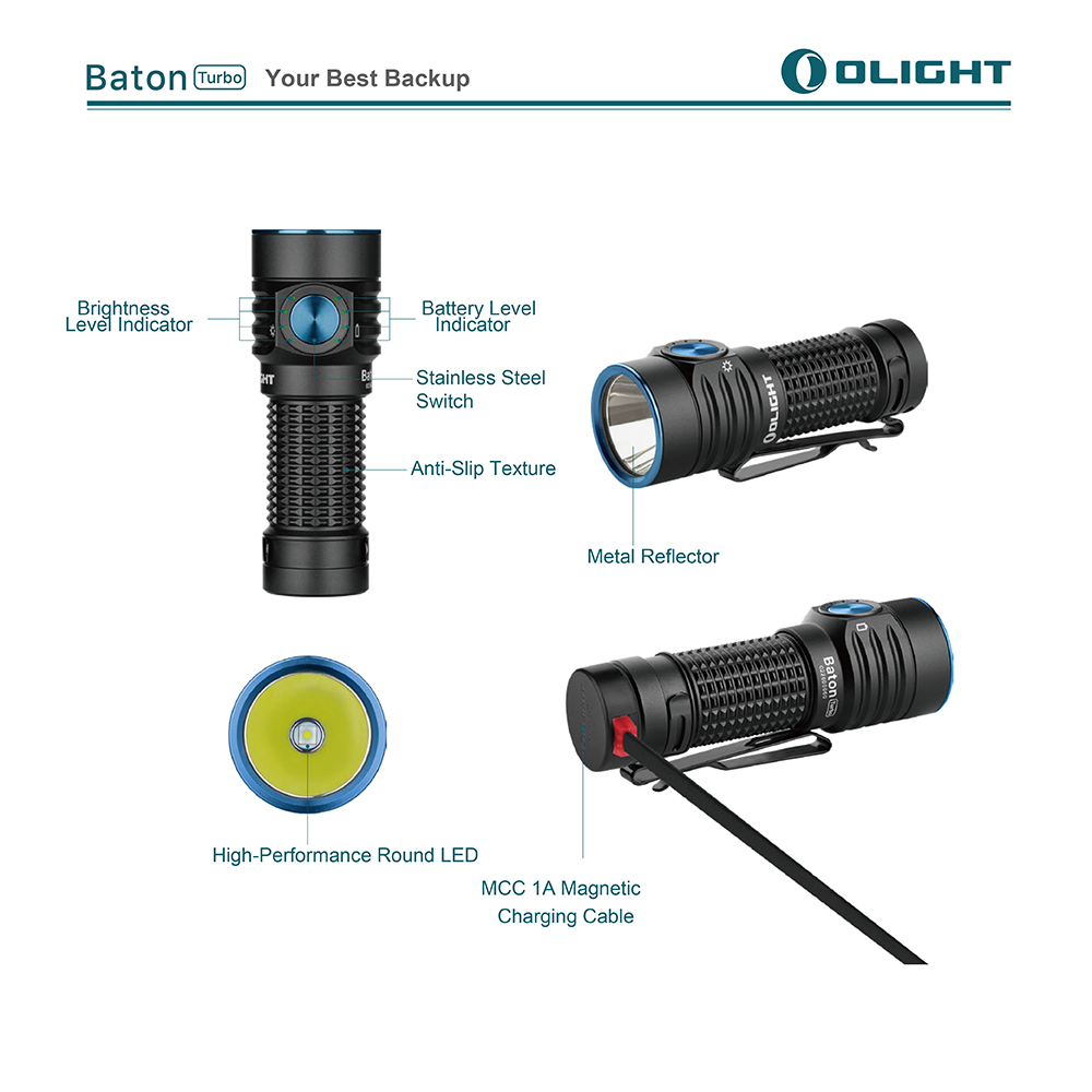 【即將到貨】OLIGHT Baton Turbo 1000流明 510米 隨身EDC遠射手電筒 電量顯示 18350