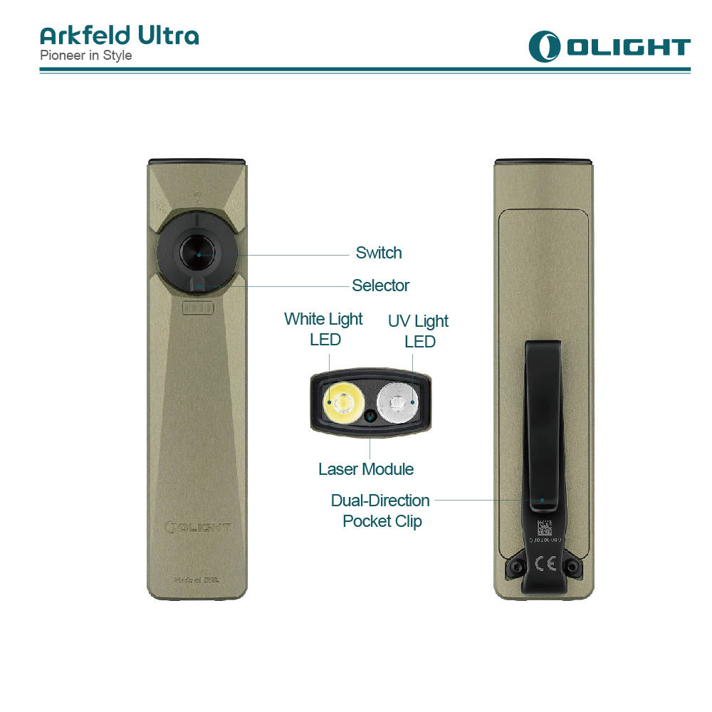 【秋季新品推廣】OLIGHT Arkfeld ULTRA 3R 1400流明 三光源手電筒 白光/UV光/綠光束 裝甲外殼 磁吸