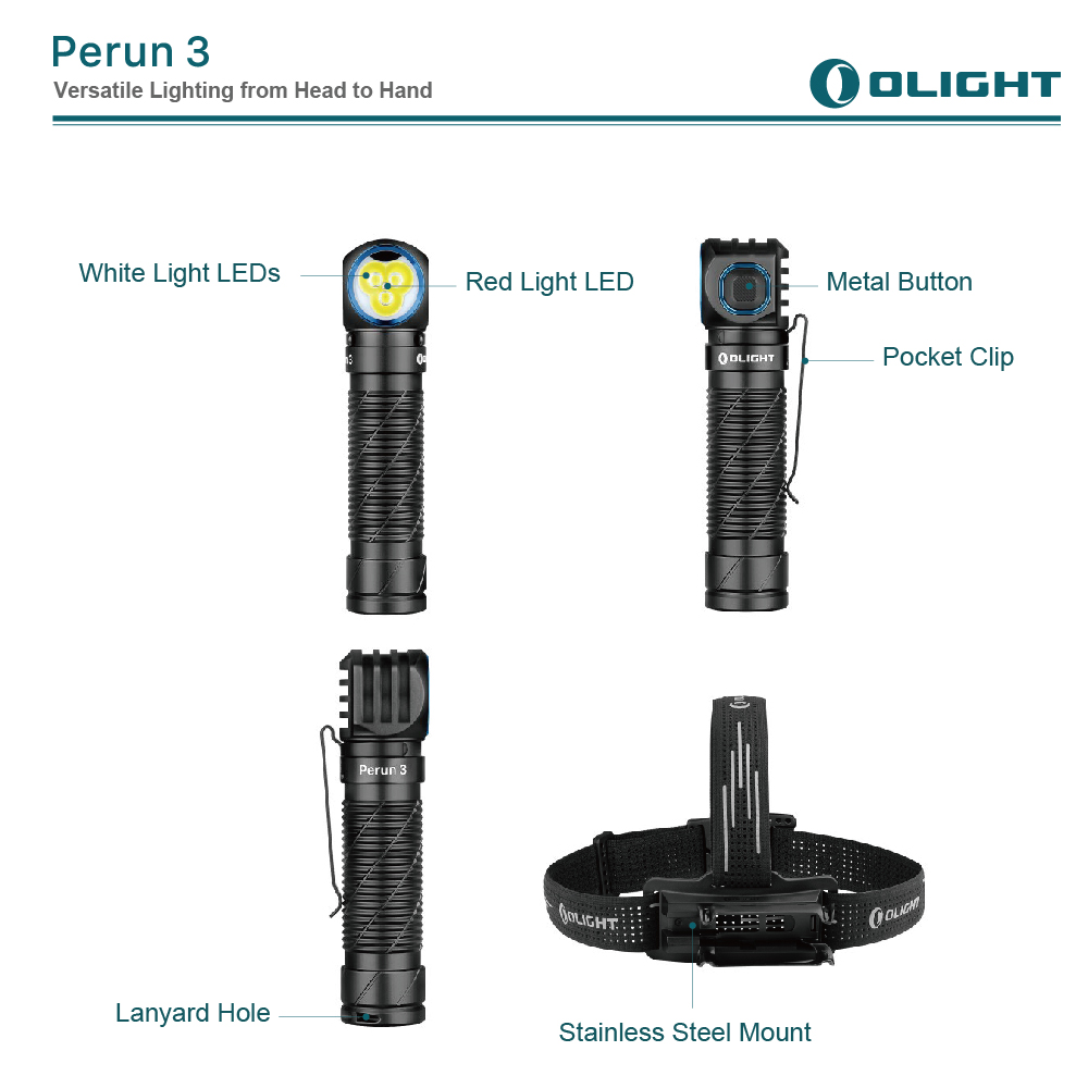 【秋季新品推廣】OLIGHT Perun 3 3000流明 160米 頭燈/直角手電筒 紅/白雙光源 附頭燈帶 尾部磁吸