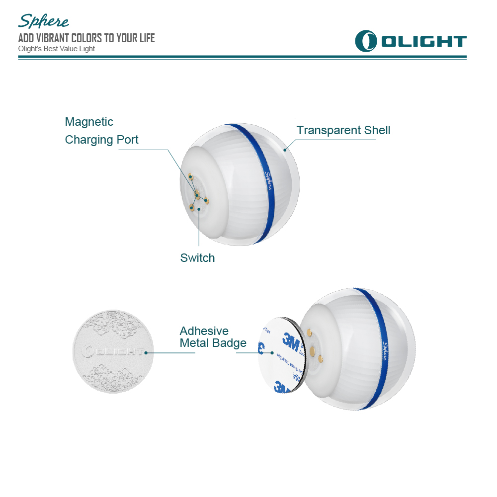 【秋季新品推廣】Olight Sphere 75流明 水晶炫彩球燈 無級調光 360 度全球體照明 多種燈光效果 磁吸充電