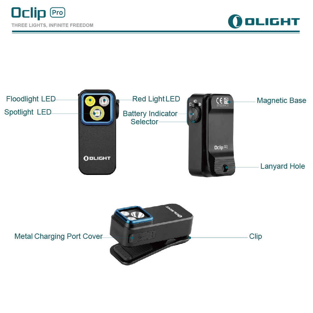 OLIGHT Oclip Pro 500流明 120米 聚泛光+紅光 轉盤切換 夾燈 胸燈 便攜 應急照明 TYPE-C