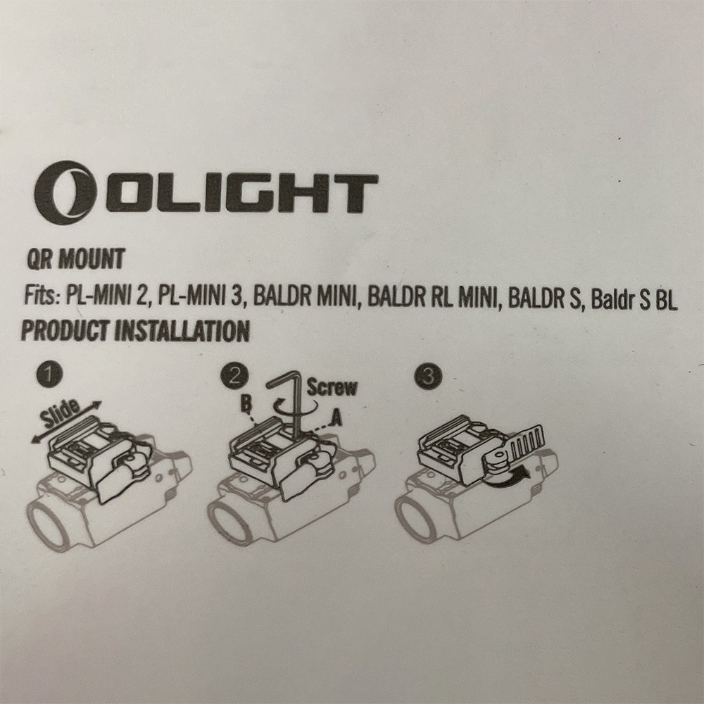 OLIGHT QR Mount 快拆支架 與 PL-MINI 3、PL-MINI 2、Baldr S、Baldr S BL、Baldr Mini、Baldr RL Mini 相容