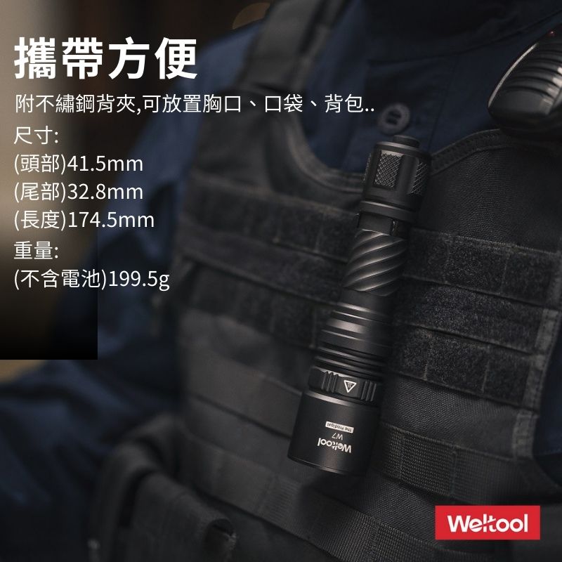 【新品預購】Weltool W7 700流明 1788米 戰術手電筒 首款LEP+泛光 聚泛光遠射