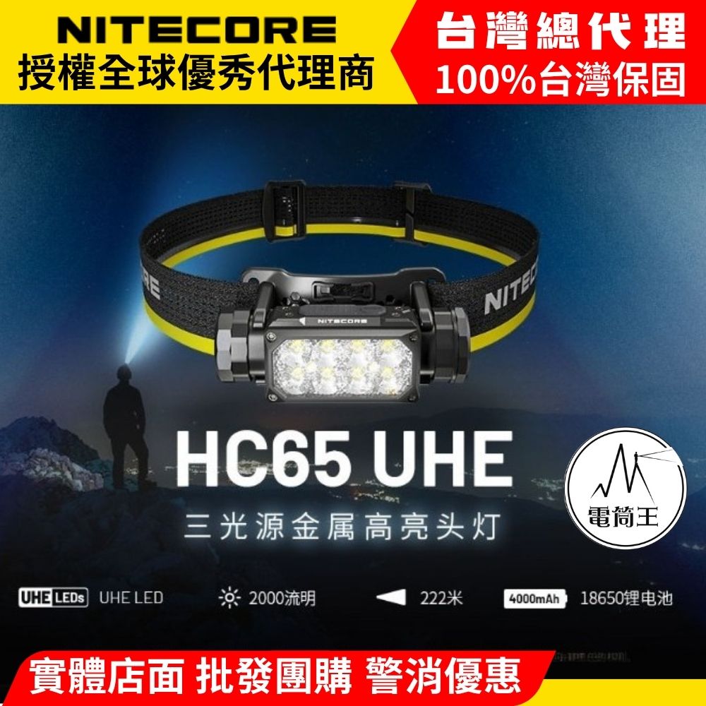 Nitecore HC65 UHE 2000流明 222米 三光源金屬高亮頭燈 紅/白光 8核UHE LED 